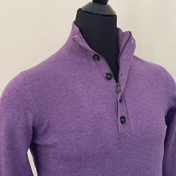 New Hugo Boss Sweater Half Zip Buttons Purple Wool Pullover Sweater - Picture 1 of 10